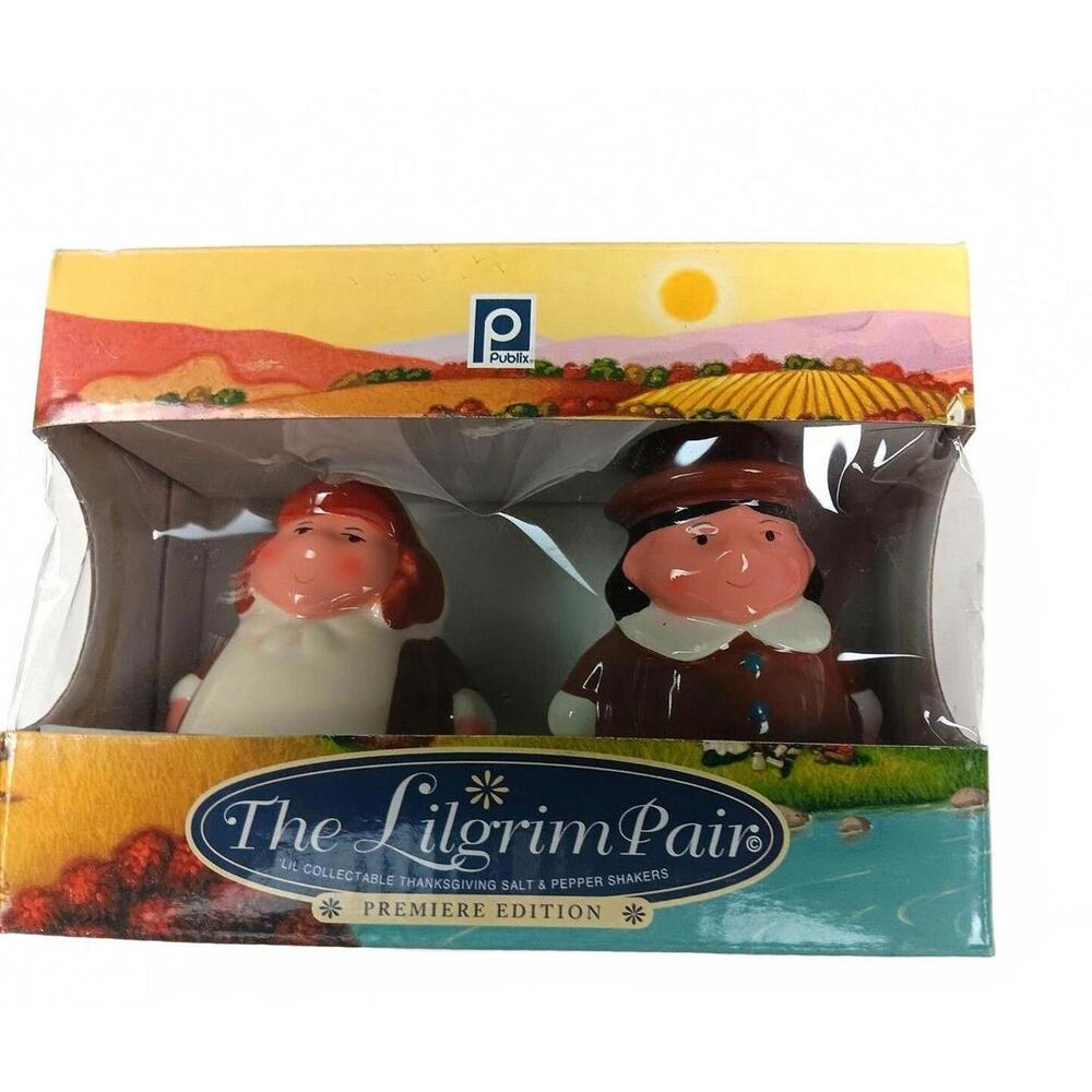 The Lilgrim Pair Salt & Pepper Shakers Brand New In Box‎ Pilgrim Siblings Publix
